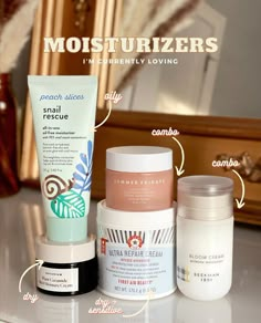 Mahima | NC Content Creator on Instagram: “Moisturizers I've Been Loving Recently☁️ Also wanted to preface this by saying, although these moisturizers would be great for specific…” Body And Skin Care, Sunday Reset, Skincare Needs, Peach Slices, Perfume Scents, Diy Products, Skincare And Makeup, Almost Perfect, Skin Products