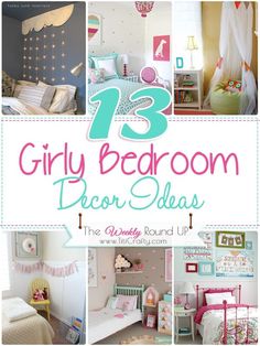 girls bedroom decor ideas with pink, blue and green accents on the walls in this collage