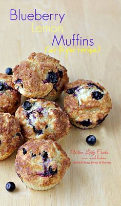 blueberry lemon muffins on a wooden table