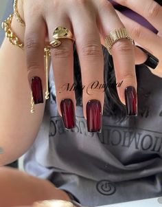 Da Vampire Red Cat Eye Press on Nails Black Nails Reuse - Etsy Nail Goals, Gothic Nails, Nagel Tips, Square Acrylic Nails, Fire Nails, Dope Nails, Short Acrylic Nails