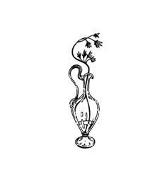 a black and white drawing of a vase with flowers in it on a white background