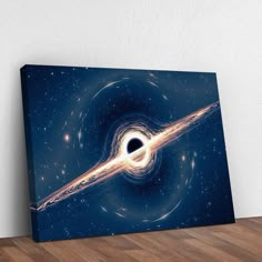 an image of a black hole in the sky with stars around it and a blue background