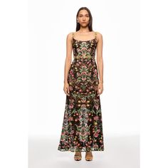 Multicolored floral (100% Polyester). Gown. Sleeveless. Back zipper closure. 58" from shoulder to hemline. Imported. Floral Runway, Rent The Runway, Marchesa, Black Print, Zipper, Floral, Quick Saves, Black