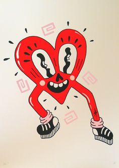 a drawing of a heart with legs and mouth