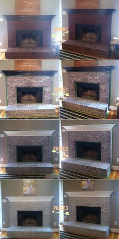 several pictures of fireplaces in different styles and sizes