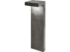 an outdoor light that is made out of concrete and has a square base on the side