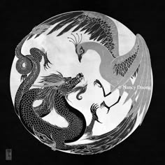 two black and gold dragon in front of a full moon