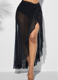 High Waist Black Swim Skirt For The Beach, Black High Waist Skirt For Summer, Black Skirt For Vacation, Stretch Black Skirt For Beach, Black Skirt Bottoms For Vacation, Black Stretch Skirt For Beach, Black Bottoms For Beach Season Party, High Waist Black Swim Skirt For Summer, Flowy Black Skirt For Vacation