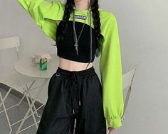 Black Neon Outfit, Neon Kpop Outfit, Green Kpop Stage Outfits, Neon Green Concert Outfit, Neon Grunge Outfits, Kpop Green Outfit, Black And Neon Outfit, Neon Concert Outfit, Nctzen Outfit Concert