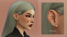 an animated image of a woman's ear with piercings on her left side