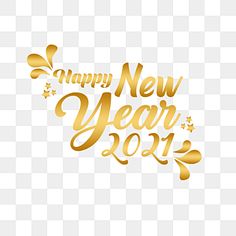 a happy new year text design with gold foil on a white background, hd png and psd