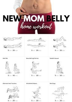 the new mom belly home workout guide is shown in black and white, with instructions for how to use it