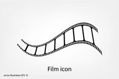 a film strip with the words film icon on it in black and white text below