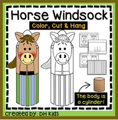 a horse that is sitting on top of a box with the words horse windsock color, cut and hang