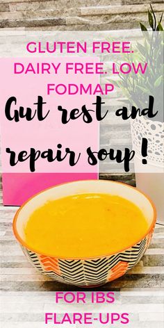 This gluten free, dairy free low FODMAP soup is perfect for days when you don't feel like eating. It's easy to digest and contains plenty of soluble fibre and bone broth to help with resting and repairing the colon. An IBS and IBD friendly recipe.