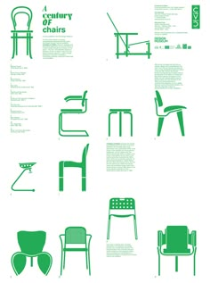 an image of chairs and tables in green on white paper with the words century chair