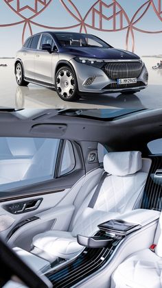 the interior of a car is shown in three different views, including an image of a bridge