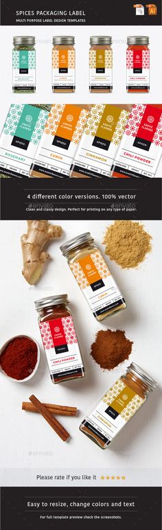 an image of spices and seasonings on display in different colors, sizes and shapes