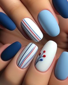 Dark Nails With Flowers, Nagel Tips, School Nails, Striped Nails, Blue Nail, Dark Nails, Neon Nails, Manicure Y Pedicure, Floral Nails