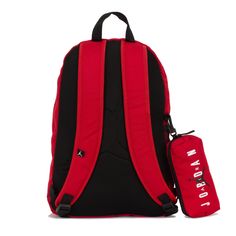 From work or school to your next adventure, the Jordan Backpack is great for folks on the go. Easily store your everyday school essentials like books, your laptop, and gym clothes in the spacious main compartment, and keep your smaller items, like your phone and earbuds, in the small front zip pocket. The attached pencil case ensures you never lose your writing tools, while the side bottle pocket keeps your bottle easily accessible so you can stay hydrated. Front zippered pocket secures items yo Red Backpack With Zipper Closure For Outdoor Activities, Red Backpack For Daily Use And Back To School, Red Nylon Bags For Back To School, Red Backpack For Everyday And Back To School, Sporty Red Backpack For Everyday Use, Functional Student Backpack For Back To School, Red Backpack For Travel And Back To School, Red Student Backpack For Back To School, Sporty Red Bag For Back To School