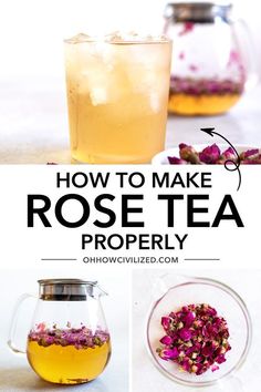 how to make rose tea properly in a glass pitcher with flowers and herbs inside it