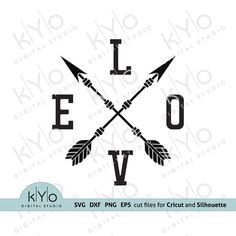 two crossed arrows with the word love in black and white, on a white background