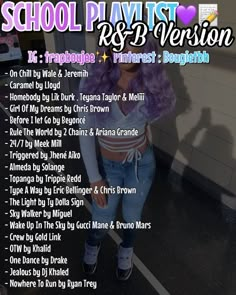 the back cover of school playlist r & b version, featuring an image of a woman with purple hair