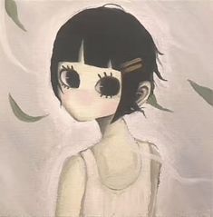 a painting of a girl with black hair