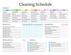 the cleaning schedule is shown in this printable version, which includes daily tasks and schedules