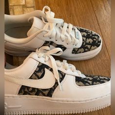 Worn Once - Basically Brand New - Dior Craze Nike Air Force Sneakers - Size 7.5 Nike Designer Sneakers With Round Toe, Designer White Nike Custom Sneakers, Dior Air Force, Air Force Custom, Air Dior, Artistic Shoes, Air Force 1 Sneakers, Nike Air Women, Jordan Low