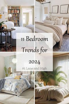 four different rooms with the words 11 bedroom trends for 2012 at lane and high