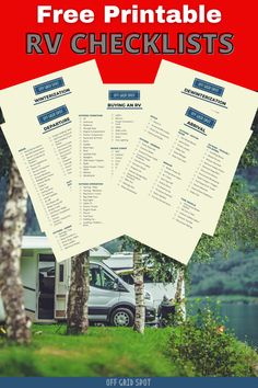 the free printable rv checklist is shown in front of some trees and grass