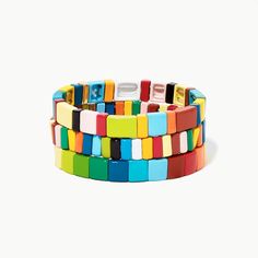 Because guys need mood lifters as well.... Description: rainbow colored (red, orange, yellow, green, blue, pink, black) enameled stretch bracelet, 8" For care coaching see FAQs🚫 🌊 Starburst Bracelet, Roxanne Assoulin, Leandra Medine, Rainbow Jewelry, Enamel Beads, Rainbow Brite, Rainbow Bracelet, Unique Valentines, Enamel Bracelet