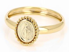 Splendido Oro™ 14k Yellow Gold Holy Mary Ring. Measures approximately 3/8 of an inch in width and is sizable. Yellow Gold Stackable Oval Jewelry, Oval Stackable Yellow Gold Jewelry, Oval Yellow Gold Stackable Jewelry, Oval Stackable 14k Yellow Gold Rings, 14k Gold Jewelry With Halo Design, Holy Mary, Bible Quote, Mother Mary, Rosary