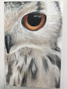 an owl's eye is shown in this acrylic painting