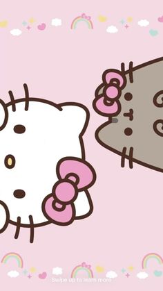 two hello kitty wallpapers one is pink and the other is gray with white