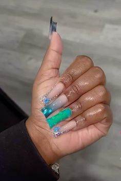 Blue Long Nails Acrylic, Blue Duck Nails, Freestyle Acrylic Nails, Blue Long Nails, Long Nails Acrylic, Duck Nails, Nails Acrylic, Long Nails, Acrylic Nails