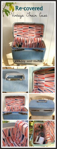 How to recover and clean a vintage train case - Ivy & Co. Suitcase Diy, Luggage Vintage, Suitcase Table, Dyi Art