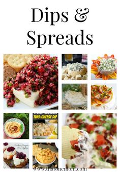 dips and spreads collage with text overlay that says dips and spreads