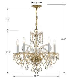 a chandelier with measurements for the width