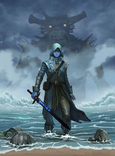 Sea Elf Warlock, Triton Warlock, Dnd Pirate Character Design, Fathomless Warlock, Dnd Triton, Triton Dnd, Sea Elf, Pc Inspiration, Water Monster