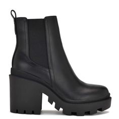 Forme Chelsea Lug Sole Booties - Nine West Lug Sole Booties, Black Leather Combat Boots, Chelsea Boots Heel, Lug Boots, Lug Sole Boots, Black Combat Boots, Mid Boots, Chelsea Boots Women, Harness Boots