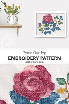 a cross stitch pattern with roses on it and the words rose cutting embroidery pattern below