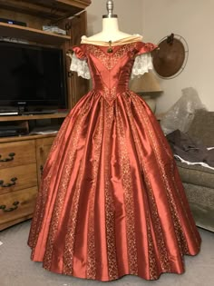 1860 Dress Gowns, Orange Victorian Dress, 1800s Dresses Victorian, Dresses Victorian, 1860s Fashion, 1860 Fashion