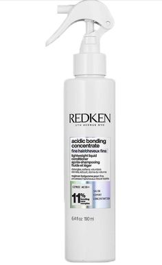 Redken Acidic Bonding Concentrate Lightweight Liquid Conditioner 190ml. This Weightless Bond Repair for fine hair is a sprayable rinse-out conditioner formulated with Citric Acid. This lightweight conditioner offers 48 hours of volume* and 4x easier detangling**. It is easy to use as it disperses evenly via an innovative spray bottle that quickly absorbs into the hair fibre, providing effortless application, 2 days non-oily hair* and leaving hair with weightless body and bounce. Skincare Product, Oily Hair, Hair Fibers, Citric Acid, Hair Products, Shampoo And Conditioner