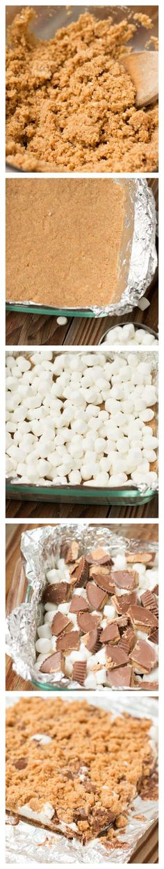 the process of baking cookies and marshmallows in an oven, before and after being baked