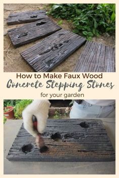 how to make faux wood grate stepping stones for your garden or yard with instructions