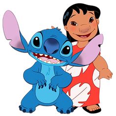 the cartoon character stitchy is hugging his friend in front of an image of stitch and stitch