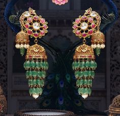 Navratan Earrings, Antique Turquoise Jewelry, Temple Jewellery Earrings, Indian Jewelry Earrings, Diamond Pendants Designs, Bridal Jewelry Vintage