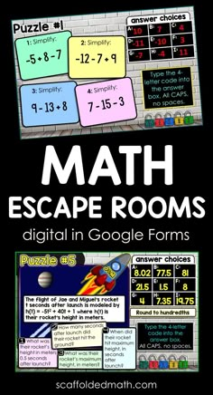 Math escape rooms digital in Google Forms Math Activities Middle School, Math Escape Room, High School Math Activities, Consumer Math, Math Word Walls, Middle School Math Classroom, Math Intervention, Math Strategies